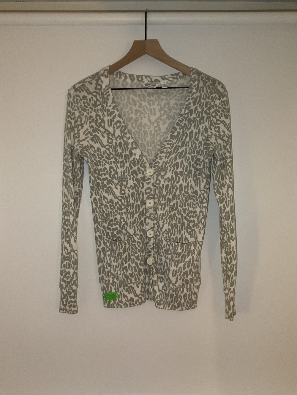 Fox Light Gray and Off-White Animal Print V-Neck Cardigan